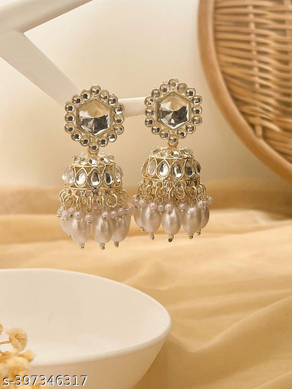 White Pearl Jhumka Earrings