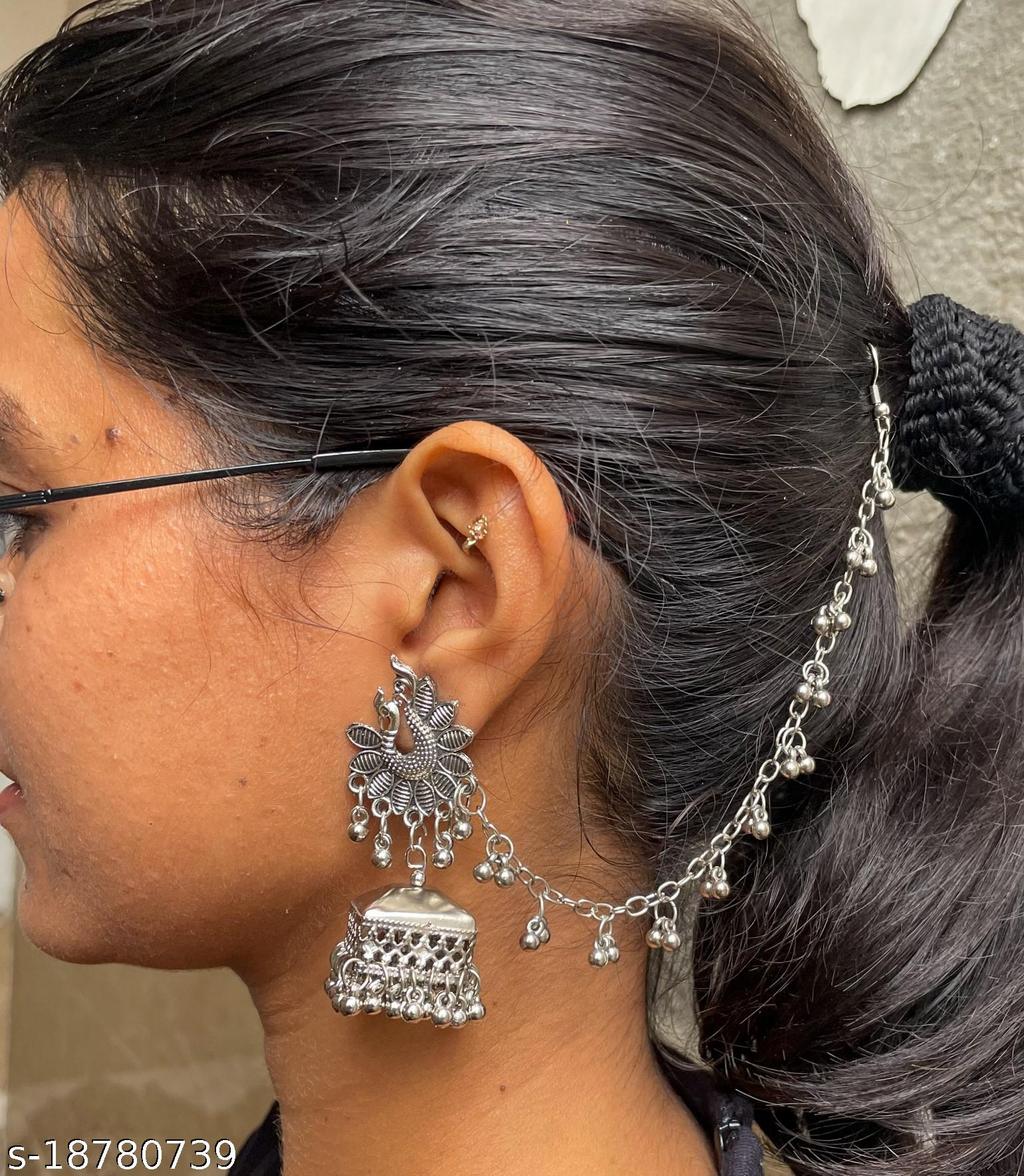 Silver-Plated Bahubali Jhumka Earrings – view 3